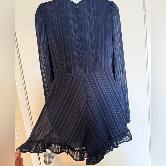 Aqua Navy Sheer Striped Jumpsuit - Picture 3 of 3